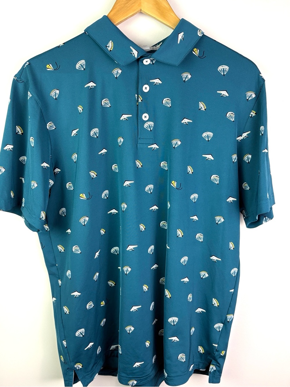 Puma Men's Teal Polo golf Shirt - parachute and glider print size M